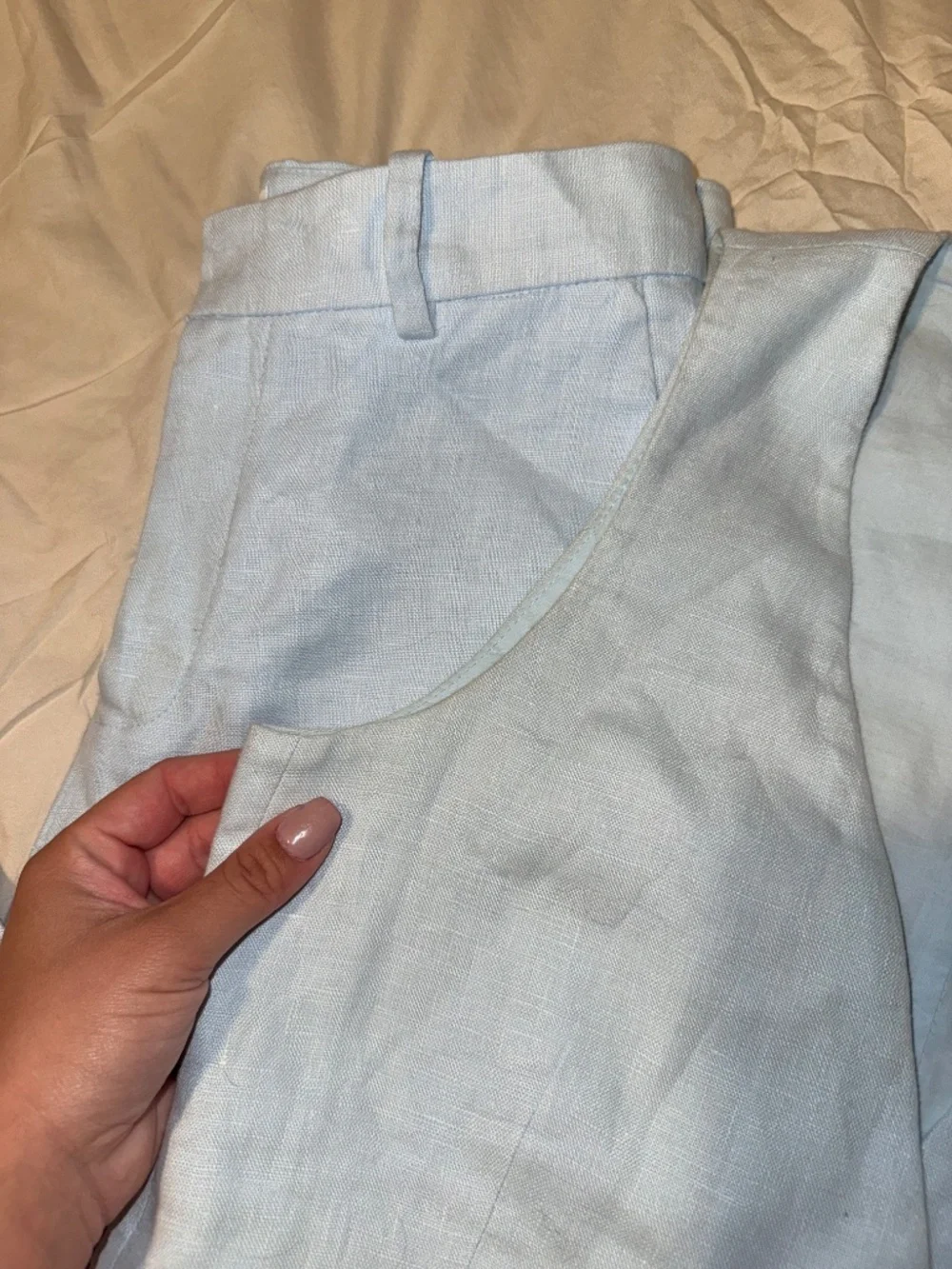 Mango Pale Blue Linen Vest & Tailored Pants Set XS / 2